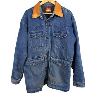 Blue Denim Jacket with Tan Collar